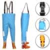 Dětské brodící kalhoty modrá kachňata - nastavitelný pás, odolný postroj, spona FixLock, ochranný oblek, prsačky, kalhotoboty, rybářské kalhoty pro děti, pro teenagery 20 - 35 EU, Modrá kachňata 30/31