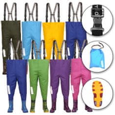3Kamido Dětské brodící kalhoty modrý vesmír - nastavitelný pás, odolný postroj, spona FixLock Nexus, ochranný oblek, prsačky, kalhotoboty, rybářské kalhoty pro děti, pro teenagery 20 - 35 EU, Vesmír 34/35