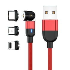 W-STAR W-star magnetický USB kabel 3v1, 540° USBC, micro, lightning, 3A, 90°červená 2m, MG540BRD2
