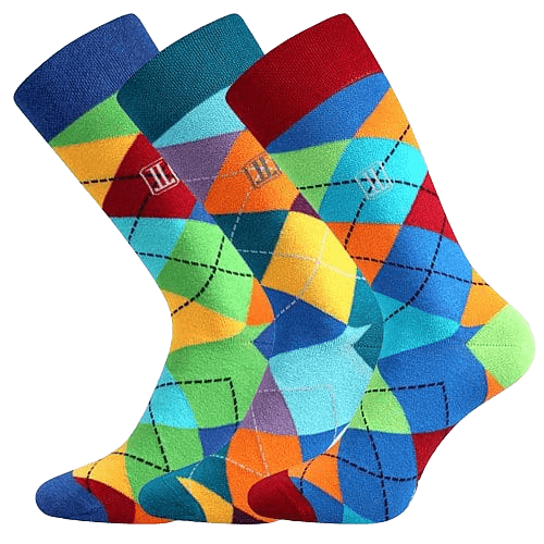 Lonka barevné společenské ponožky Dikarus káro (3 páry v balení)