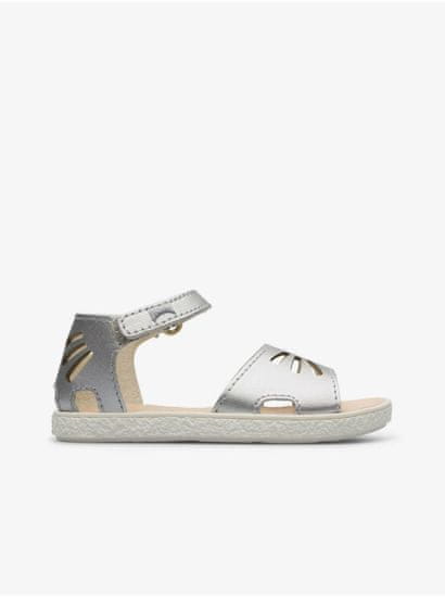 Camper Holčičí kožené sandály ve stříbré barvě Camper