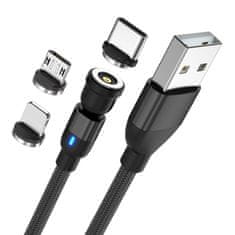 W-STAR W-star magnetický USB kabel 3v1, 540° USBC, micro, lightning, 2A, 90°, černá 1m, MG540BK1