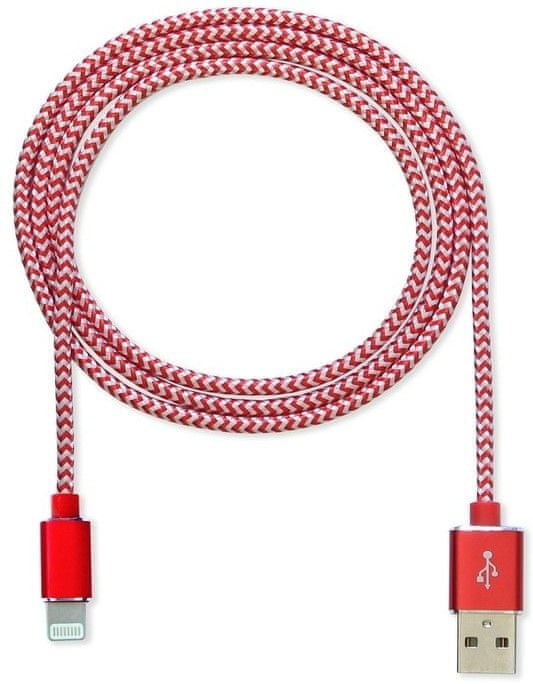 CUBE1 nylon datový kabel USB > Lightning, 1m LM05-1122A-RED/1M, červený