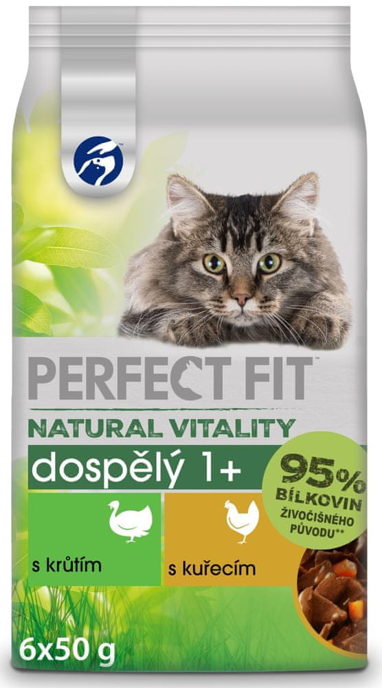 Levně Perfect fit Natural Vitality kapsičky s krůtím s kuřecím pro dospělé kočky 12× (6×50 g)