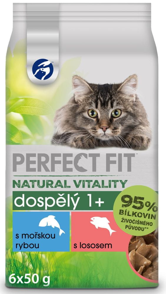 Levně Perfect fit Natural Vitality kapsičky s mořskou rybou s lososem pro dospělé kočky 12× (6×50 g)