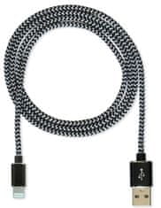 CUBE1 nylon datový kabel USB > Lightning, 2m LM05-1122A-BLACK/2M, černý