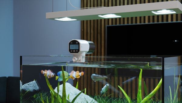 Tesla Smart Fish Feeder intelligens száraz takarmányadagoló akváriumi halak etetője távoli halak etetőtálca távoli etetés vezérlés mobil alkalmazás kézi vezérlés LCD képernyő Bluetooth kapcsolat társ alkalmazás távoli etetés vezérlés programozási idő programozás etetési arány