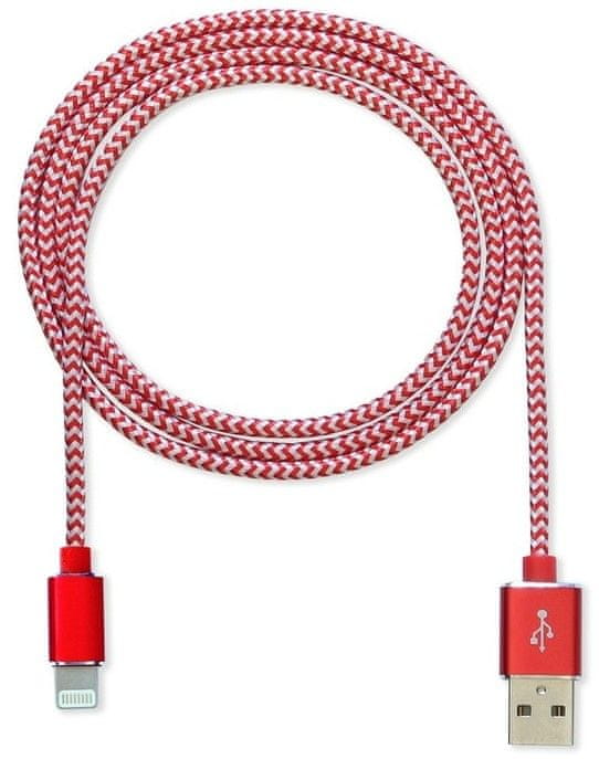 CUBE1 nylon datový kabel USB > Lightning, 2m LM05-1122A-RED/2M, červený