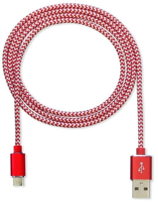 CUBE1 nylon datový kabel USB > microUSB, 2m LM05-1122B-RED/2M, červený
