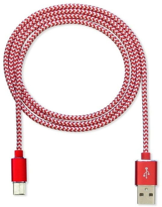CUBE1 nylon datový kabel USB > USB-C, 2m LM05-1122C-RED/2M, červený