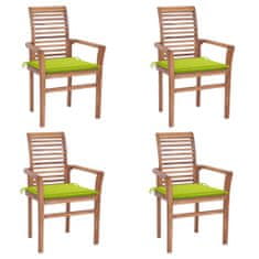 Greatstore Jídelní židle 4 ks jasně zelené podušky masivní teak