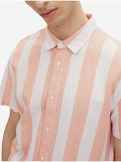 Tom Tailor Krémovo-meruňková pánská pruhovaná lněná košile Tom Tailor Denim M