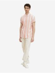 Tom Tailor Krémovo-meruňková pánská pruhovaná lněná košile Tom Tailor Denim M