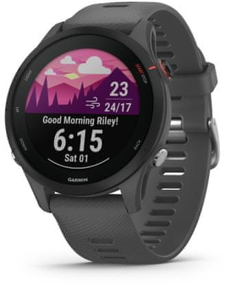 moderní chytré hodinky Garmin Forerunner 255 výkonná GPS Bluetooth odolné do hloubky 50 m 5ATM bezkontaktní platby garmin pay baterie s výdrží 14 dní více než 30 sportovních profilů denní návrhy tréningu na míru čas na zotavení race predictor měření srdečního rytmu krokoměr gps glonass galileo wifi ant plus body battery energy monitor smart notifikace detekce pádů výkonné chytré hodinky běžecké hodinky pro běžce triatlon vytvalostní běh multisport