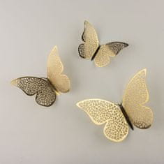 Northix 12ks 3D motýli v kovu, nástěnná dekorace - zlatá síť 