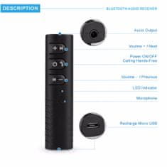 Northix Bluetooth AUX adaptér - vestavěný mikrofon 