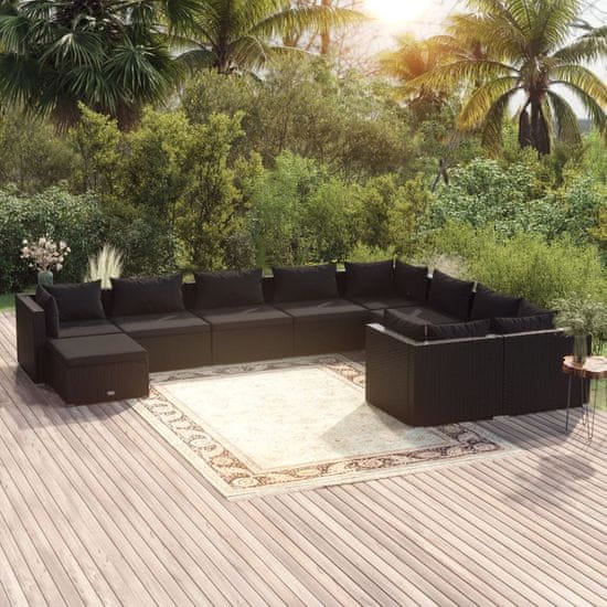 Greatstore 10dílná zahradní sedací souprava s poduškami polyratan černá