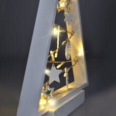 Solight 1V221 LED dřevěný vánoční stromek s ozdobami, 15LED, přírodní dřevo, 37cm, 2x AA