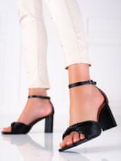 Amiatex Zajímavé černé sandály dámské na širokém podpatku, černé, 36