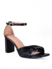 Amiatex Zajímavé černé sandály dámské na širokém podpatku, černé, 36