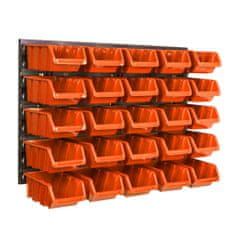 botle Nástěnný panel na nářadí 58 x 39 cm s 25 ks. Krabic závěsný Oranžové Boxy plastová