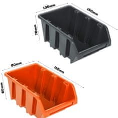 botle Nástěnný panel na nářadí 115 x 39 cm s 61 ks. Krabic závěsný Oranžové a Černé Boxy plastová