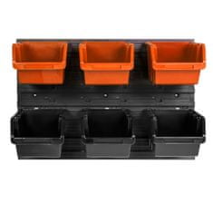 botle Nástěnný panel na nářadí 58 x 39 cm s 6 ks. Krabic závěsný Oranžové a Černé Boxy plastová