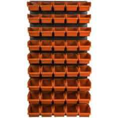 botle Nástěnný panel na nářadí 58 x 117 cm s 45 ks. Krabic závěsný Oranžové Boxy plastová