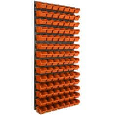 botle Nástěnný panel na nářadí 58 x 117 cm s 98 ks. Krabic závěsný Oranžové Boxy plastová