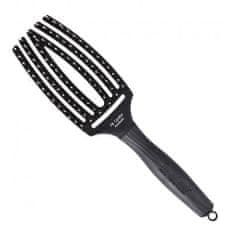 Olivia Garden Fingerbrush Combo Medium Black zakřivený plochý kartáč na vlasy černý
