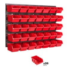 botle Nástěnný panel na nářadí 57,6 x 39 cm s 35 ks. Krabice závěsný Červené Boxy Skladovací systém