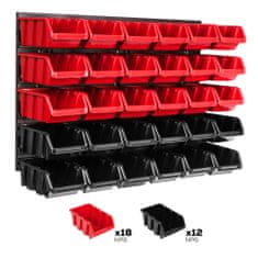 botle Nástěnný panel na nářadí 57,6 x 39 cm s 30 ks. Krabice závěsný Červené a Černé Stohovatelné Boxy