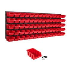 botle Nástěnný panel na nářadí 115,2 x 39 cm s 70 ks. Krabice závěsný Červené Boxy Skladovací systém