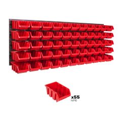 botle Nástěnný panel na nářadí 115,2 x 39 cm s 55 ks. Krabice závěsný Červené Boxy Skladovací systém