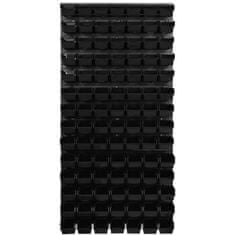botle Nástěnný panel na nářadí 57,6 x 117 cm s 98 ks. Krabice závěsný Černé Boxy Skladovací systém