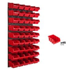 botle Nástěnný panel na nářadí 57,6 x 117 cm s 45 ks. Krabice závěsný Červené Boxy Skladovací systém