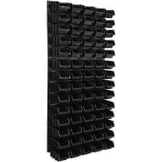 botle Nástěnný panel na nářadí 57,6 x 117 cm s 70 ks. Krabice závěsný Černé Boxy Skladovací systém