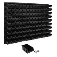 botle Nástěnný panel na nářadí 115,2 x 78 cm s 126 ks. Krabice závěsný Černé Boxy Skladovací systém
