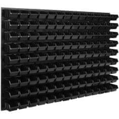 botle Nástěnný panel na nářadí 115,2 x 78 cm s 126 ks. Krabice závěsný Černé Boxy Skladovací systém