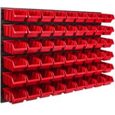 botle Nástěnný panel na nářadí 115,2 x 78 cm s 54 ks. Krabice závěsný Červené Boxy Skladovací systém