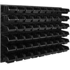botle Nástěnný panel na nářadí 115,2 x 78 cm s 54 ks. Krabice závěsný Černé Boxy Skladovací systém