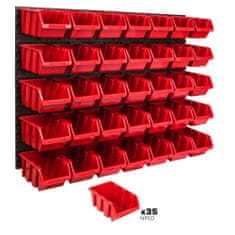 botle Nástěnný panel na nářadí 115,2 x 78 cm s 35 ks. Krabice závěsný Červené Boxy Skladovací systém