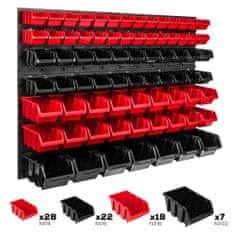 botle Nástěnný panel na nářadí 115,2 x 78 cm s 75 ks. Krabice závěsný Červené a Černé Stohovatelné Boxy