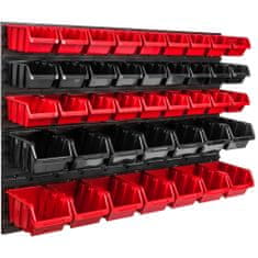 botle Nástěnný panel na nářadí 115,2 x 78 cm s 41 ks. Krabice závěsný Červené a Černé Stohovatelné Boxy