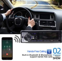 Univerzální 1din Autorádio s Bluetooth, USB, AUX, čtečka paměťových karet, ISO konektor, dálkový ovladač, vestavěný mikrofon - Handsfree
