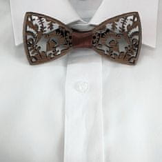 AMADEA Dřevěný motýlek k obleku - krajka s hnědou stuhou 11 cm