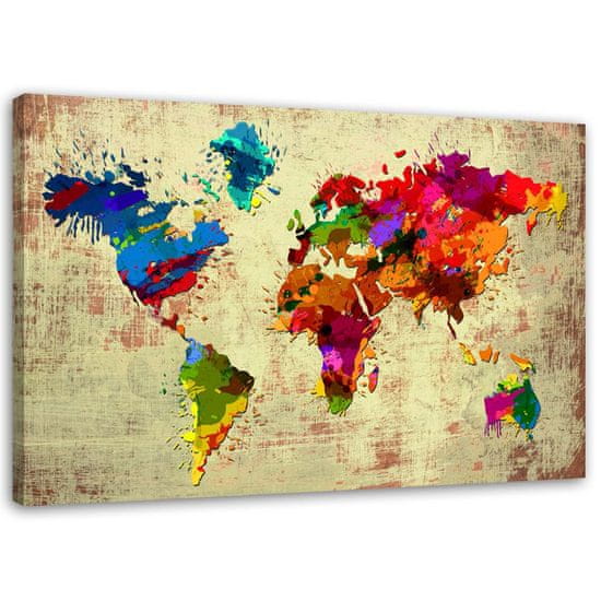 shumee Obraz, mapa světa s barvami - 90x60