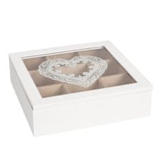 Clayre & Eef Dřevěná krabička na čajové sáčky HEARTS WHITE 6H0539