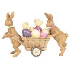 Clayre & Eef Dekorativní figurka zajíců táhnoucích vozík s vajíčky 6PR2643