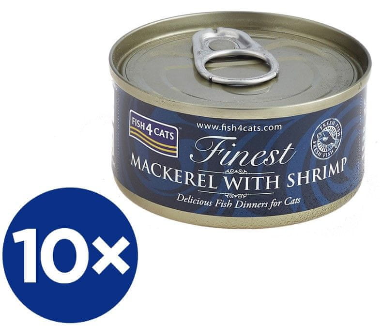 Fish4Cats konzerva pro kočky Finest makrela s krevetami 10×70 g